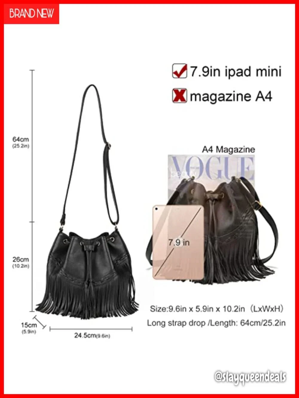 Faux Leather Bucket Bag Crossbody with Tassel Fringe Shoulder Hobo Purse